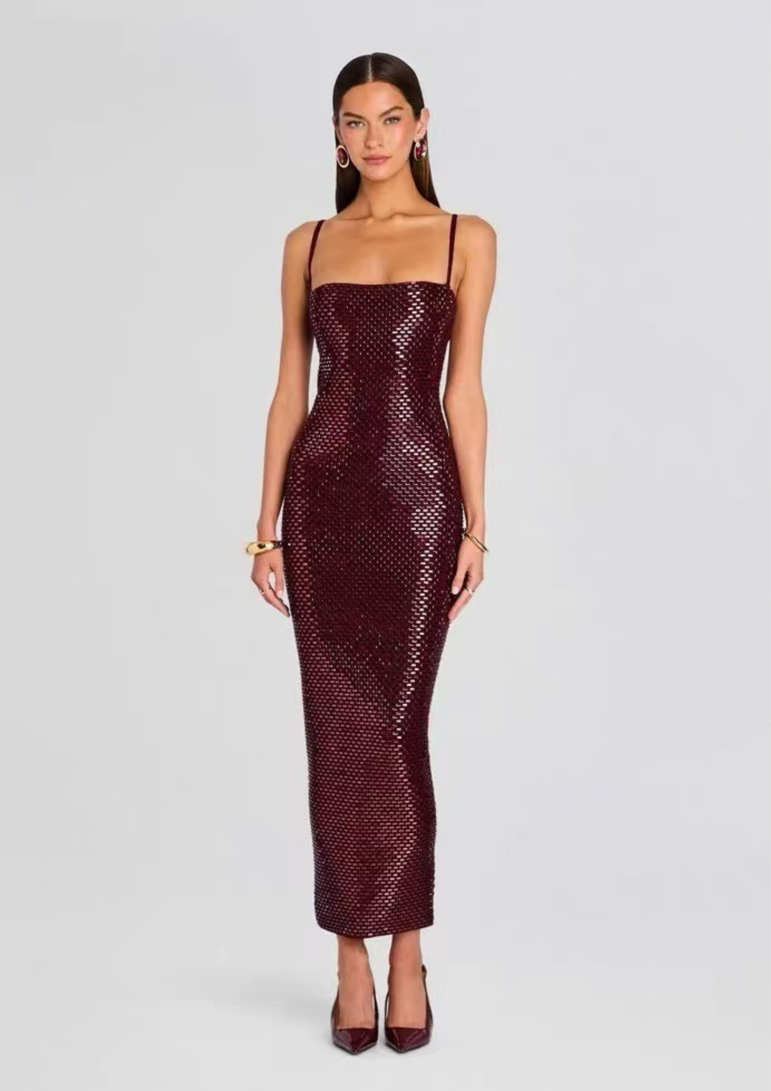 Midnight Garnet Crystal Bandage Maxi Dress