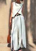 Contrast Trim Vest  Wide Leg Pants Set