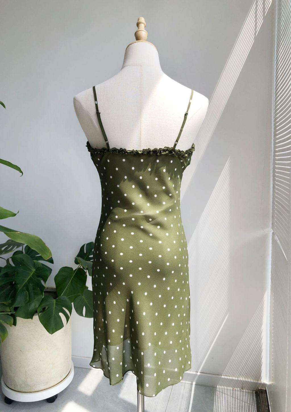 Olive Polka Mulbery Silk Mini Dress