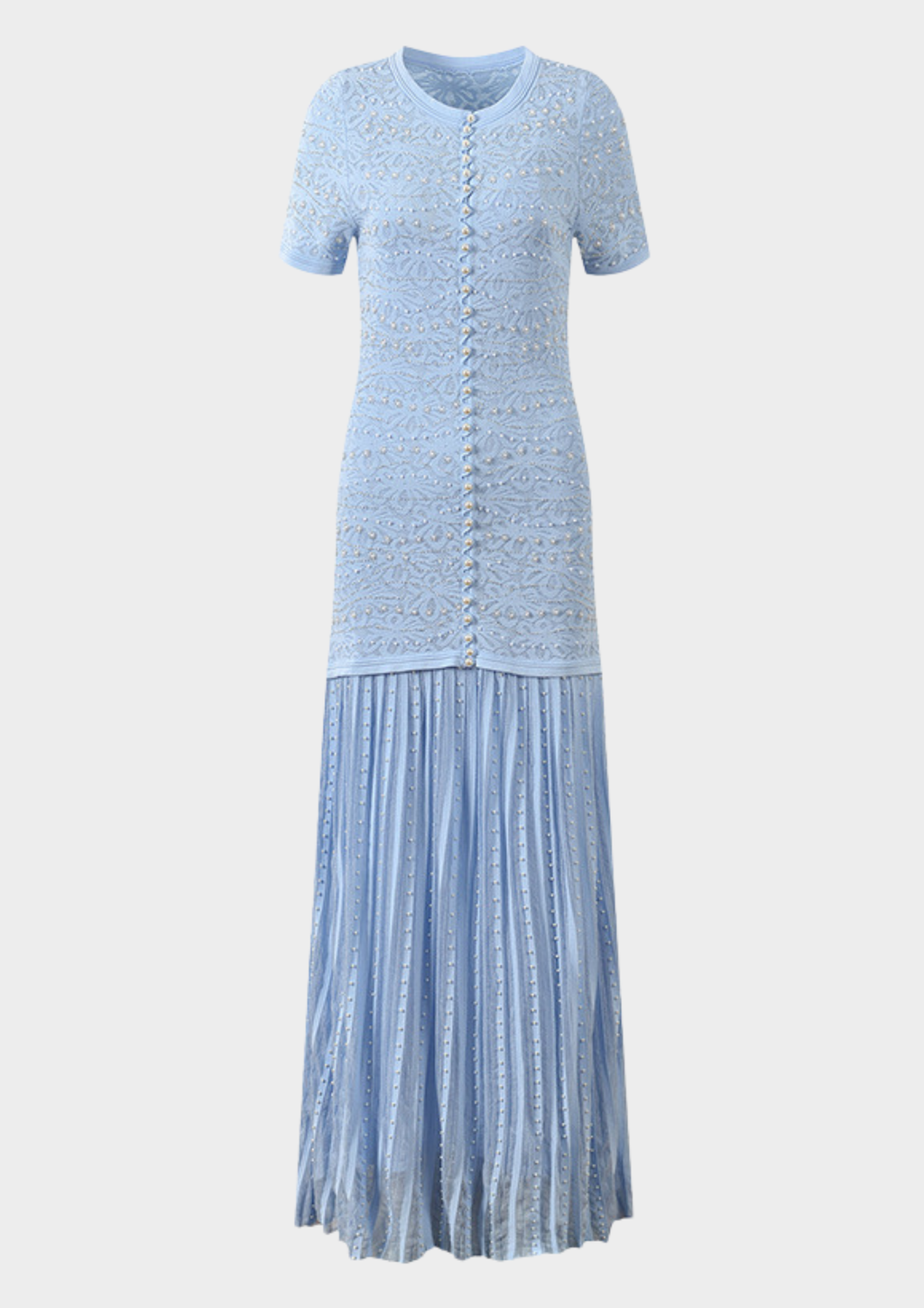 Celeste Pearl Lace Pleated Maxi Dress
