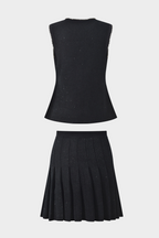 Luxury Pearl Trimmed Beaded Vest & Pleated Skirt Set