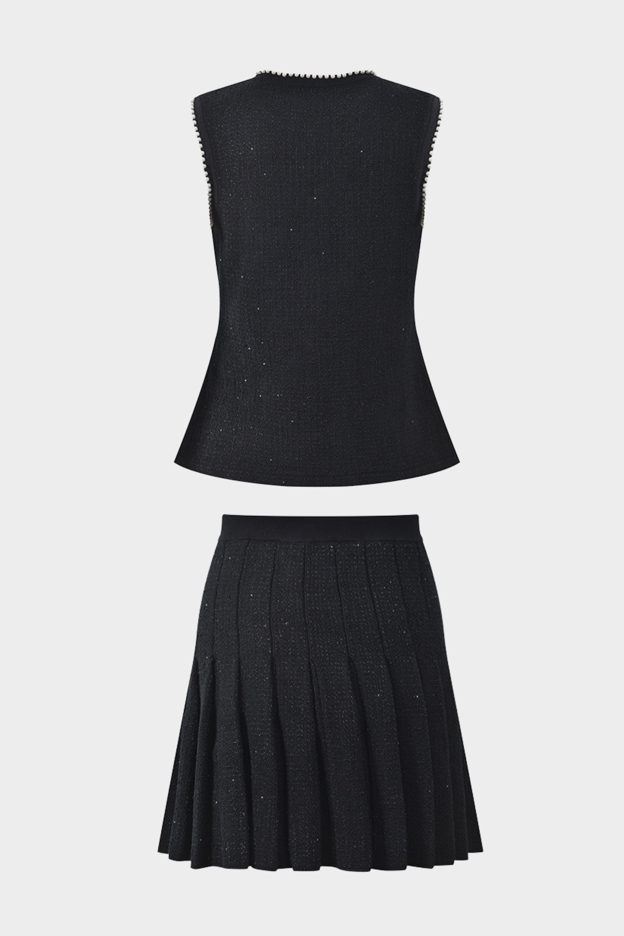 Luxury Pearl Trimmed Beaded Vest & Pleated Skirt Set