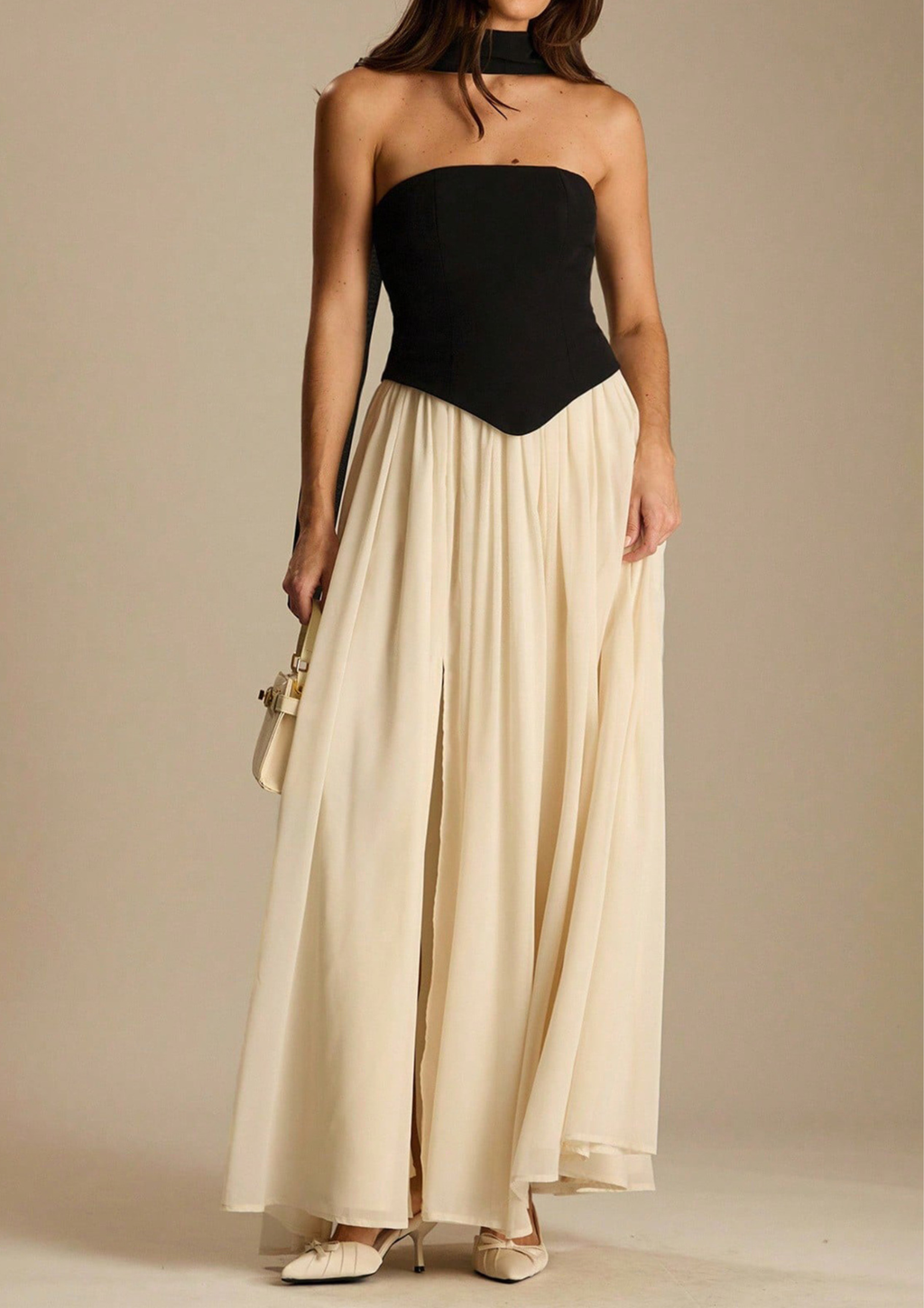 Celeste Contrast Corset Chiffon Maxi Dress
