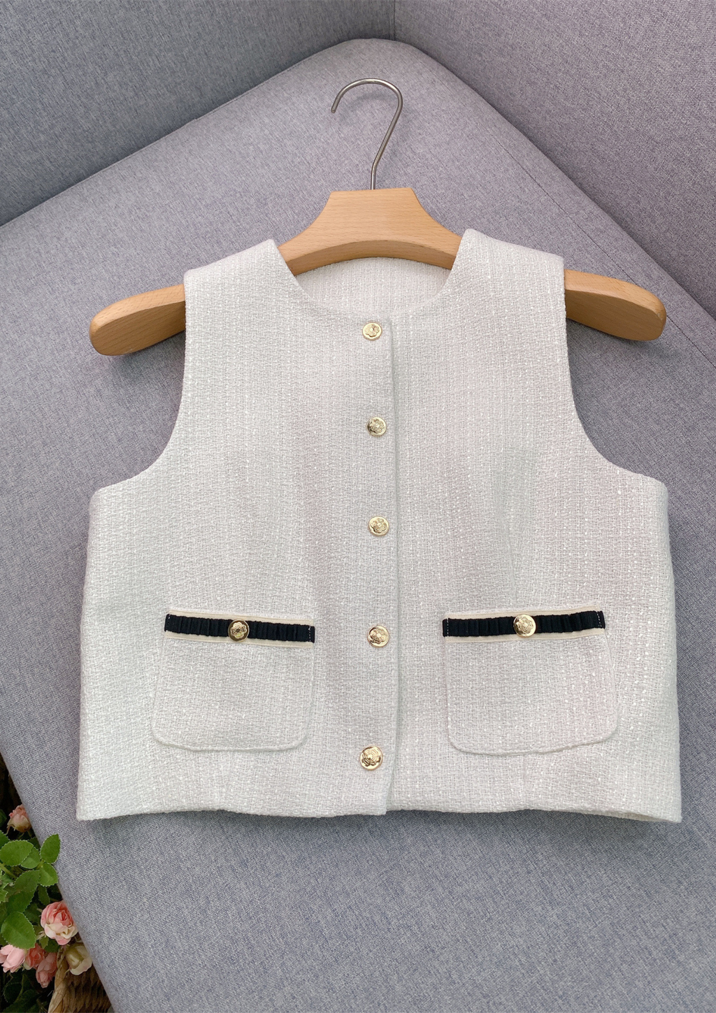 Iris Ivory Tweed Sleeveless Vest Top