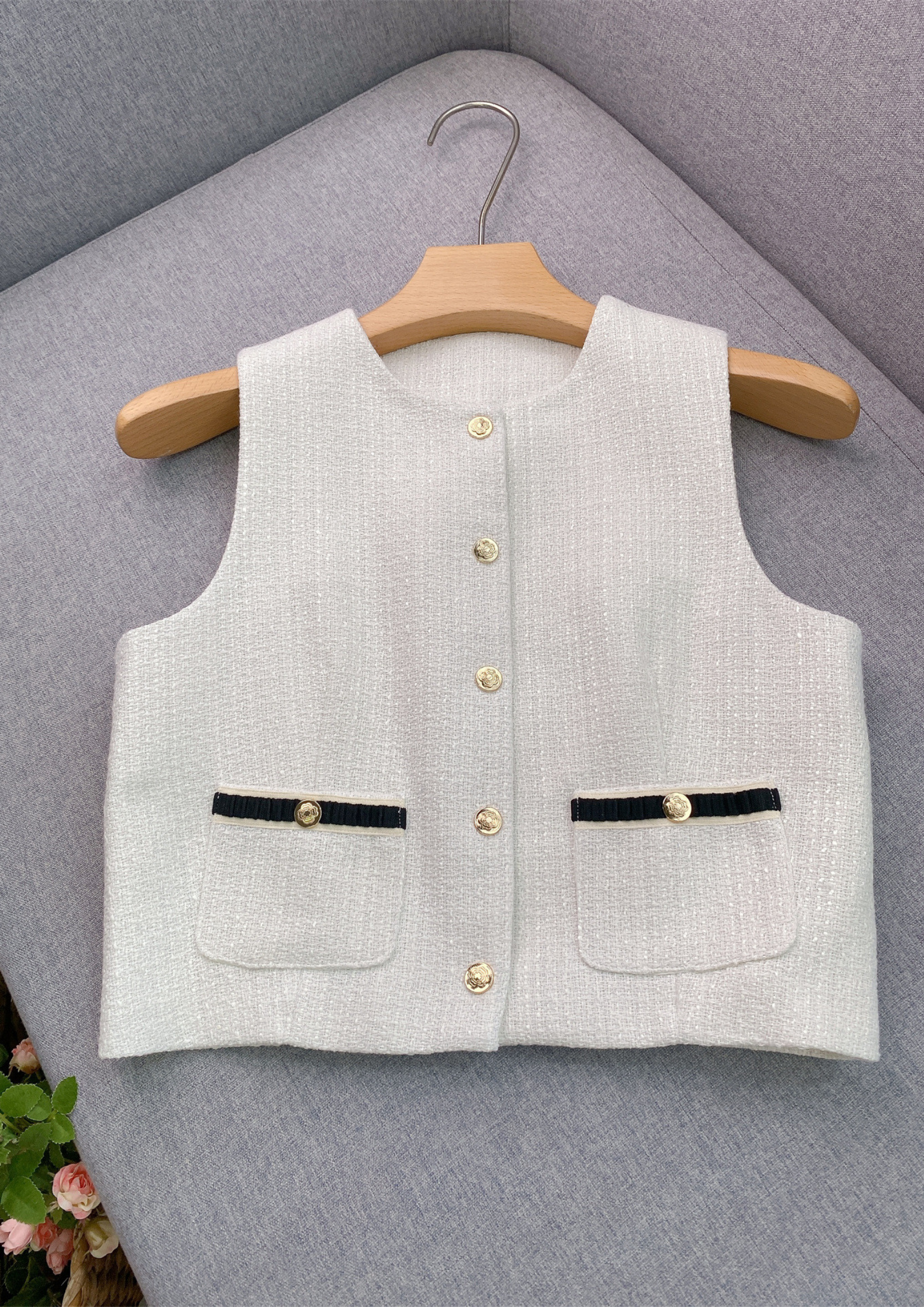 Iris Ivory Tweed Sleeveless Vest Top