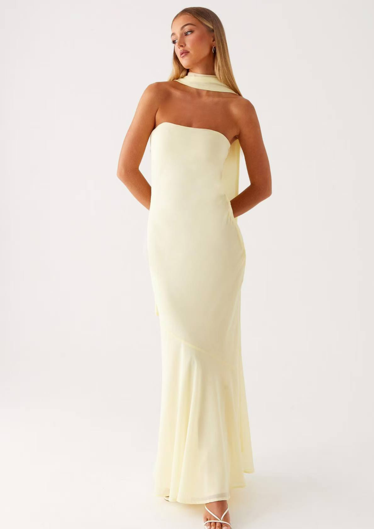 Scarf Neck Strapless Maxi Dress