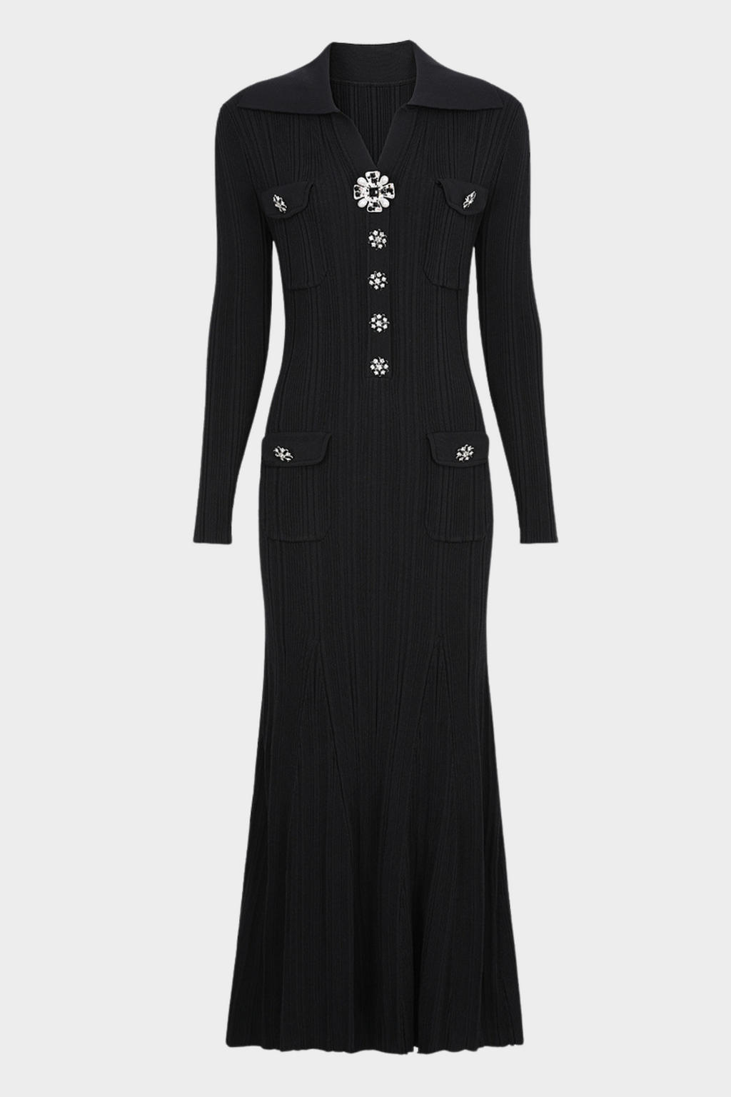 Elegant Gem Viscose Knit Maxi Dress - Long Sleeve