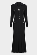 Elegant Gem Viscose Knit Maxi Dress - Long Sleeve