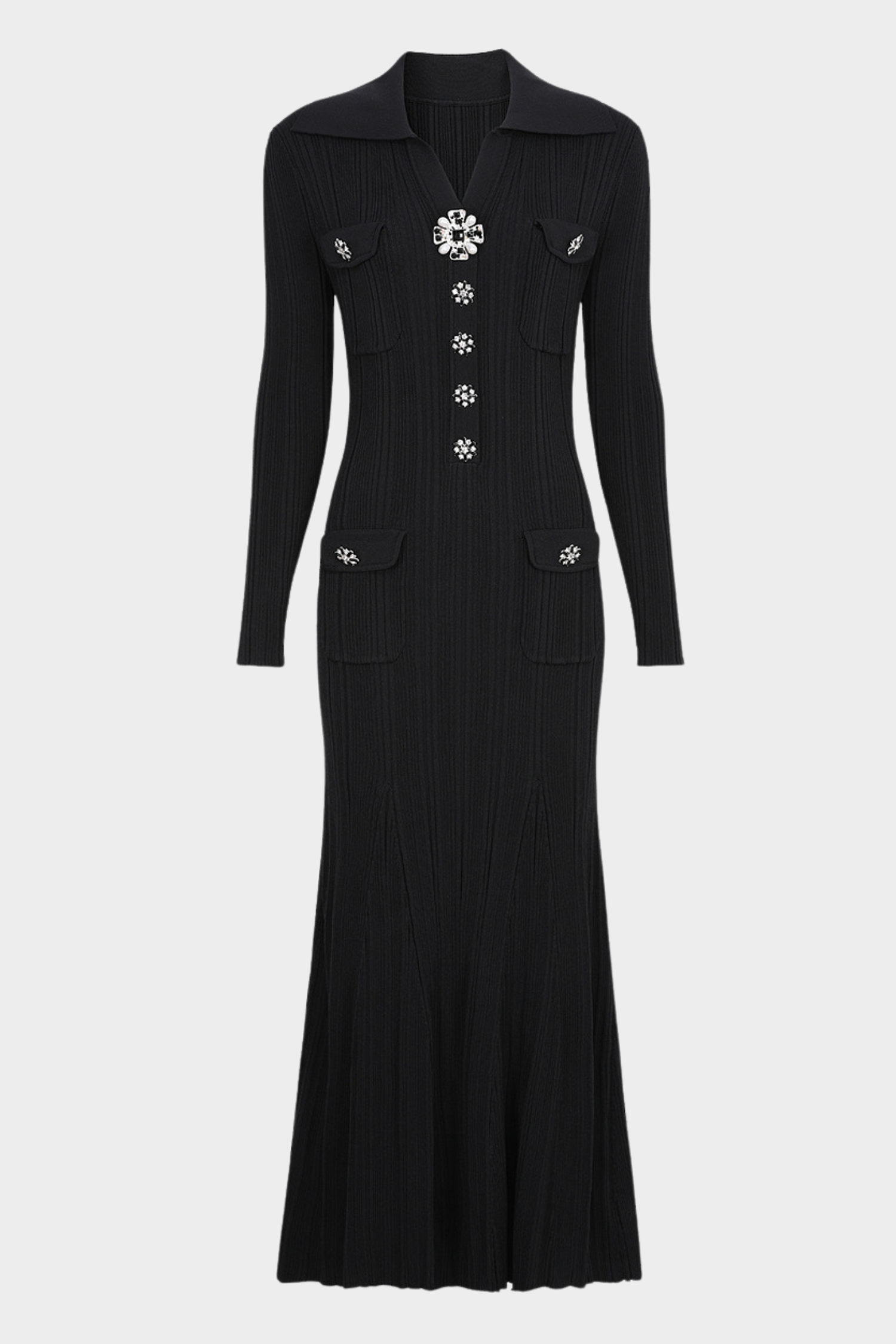 Elegant Gem Viscose Knit Maxi Dress - Long Sleeve