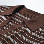 Cocoa Stripe Ribbed Polo Knit Top