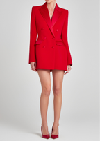 Scarlet Silk Lapelled Satin Blazer Dress
