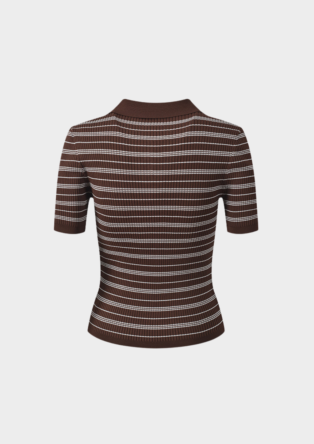 Cocoa Stripe Ribbed Polo Knit Top