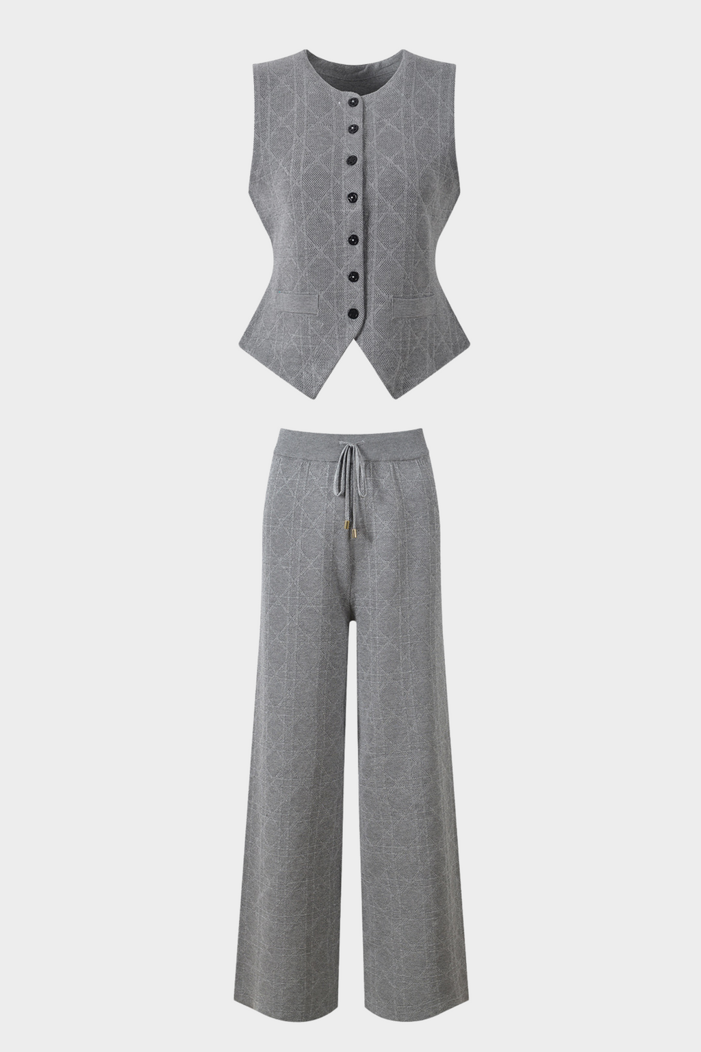 Viscose Knit  Sleeveless Vest LaceUp Wide Leg Set