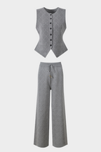 Viscose Knit  Sleeveless Vest LaceUp Wide Leg Set