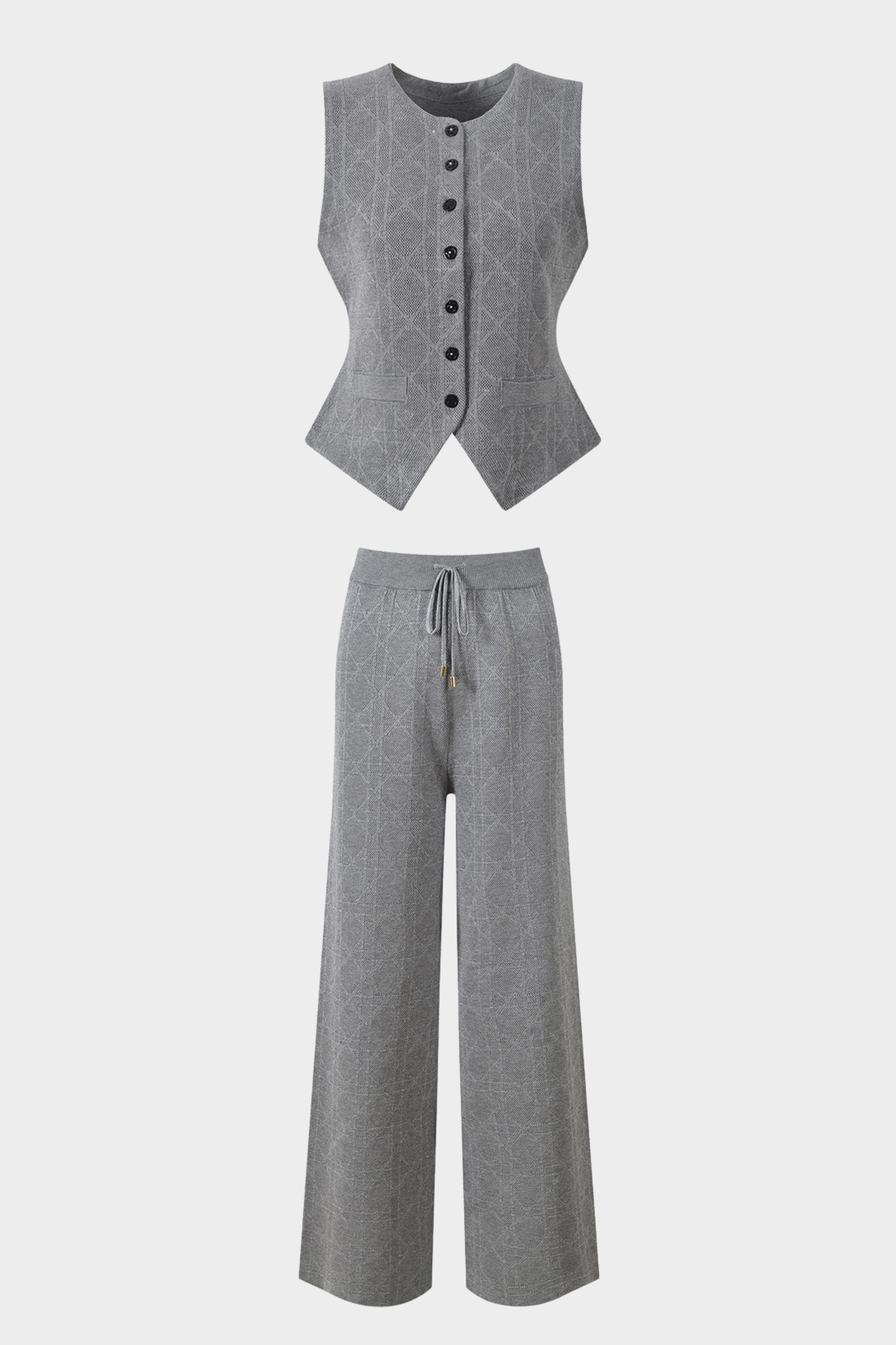 Viscose Knit  Sleeveless Vest LaceUp Wide Leg Set