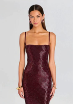 Midnight Garnet Crystal Bandage Maxi Dress