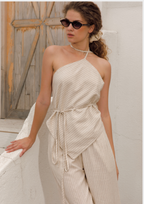 Sahara Linen Lace Up Halter Backless Set