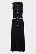 Noir Pearl Accent Pleated Knit Maxi Dress