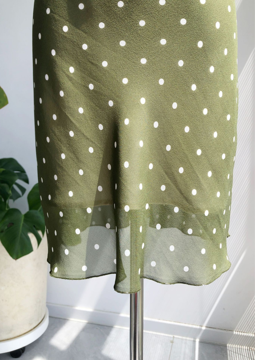 Olive Polka Mulbery Silk Mini Dress