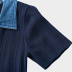 Denim Collar Buttoned Knit Maxi Dress