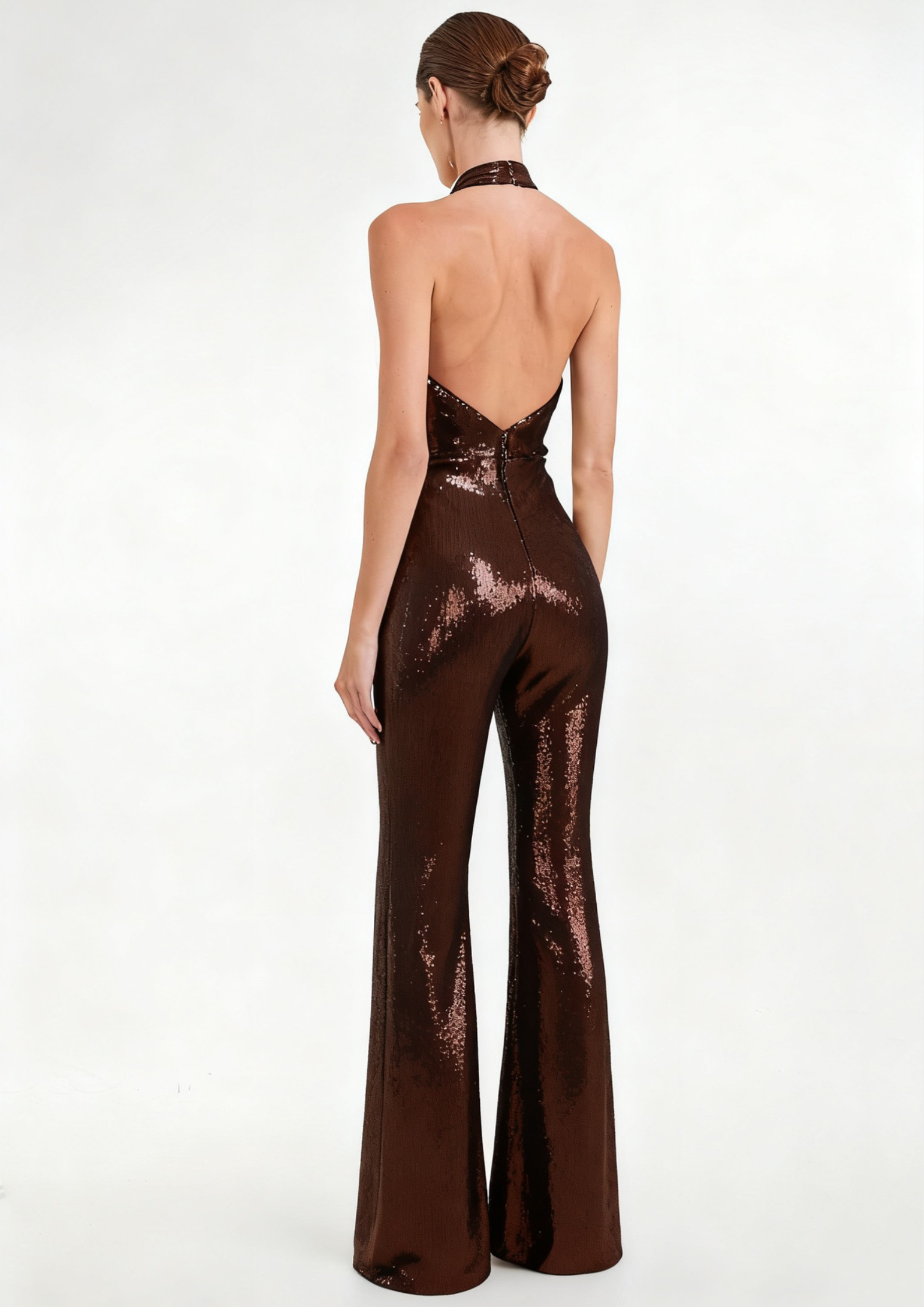 Midnight Twist Sequin Halter Backless Jumpsuit
