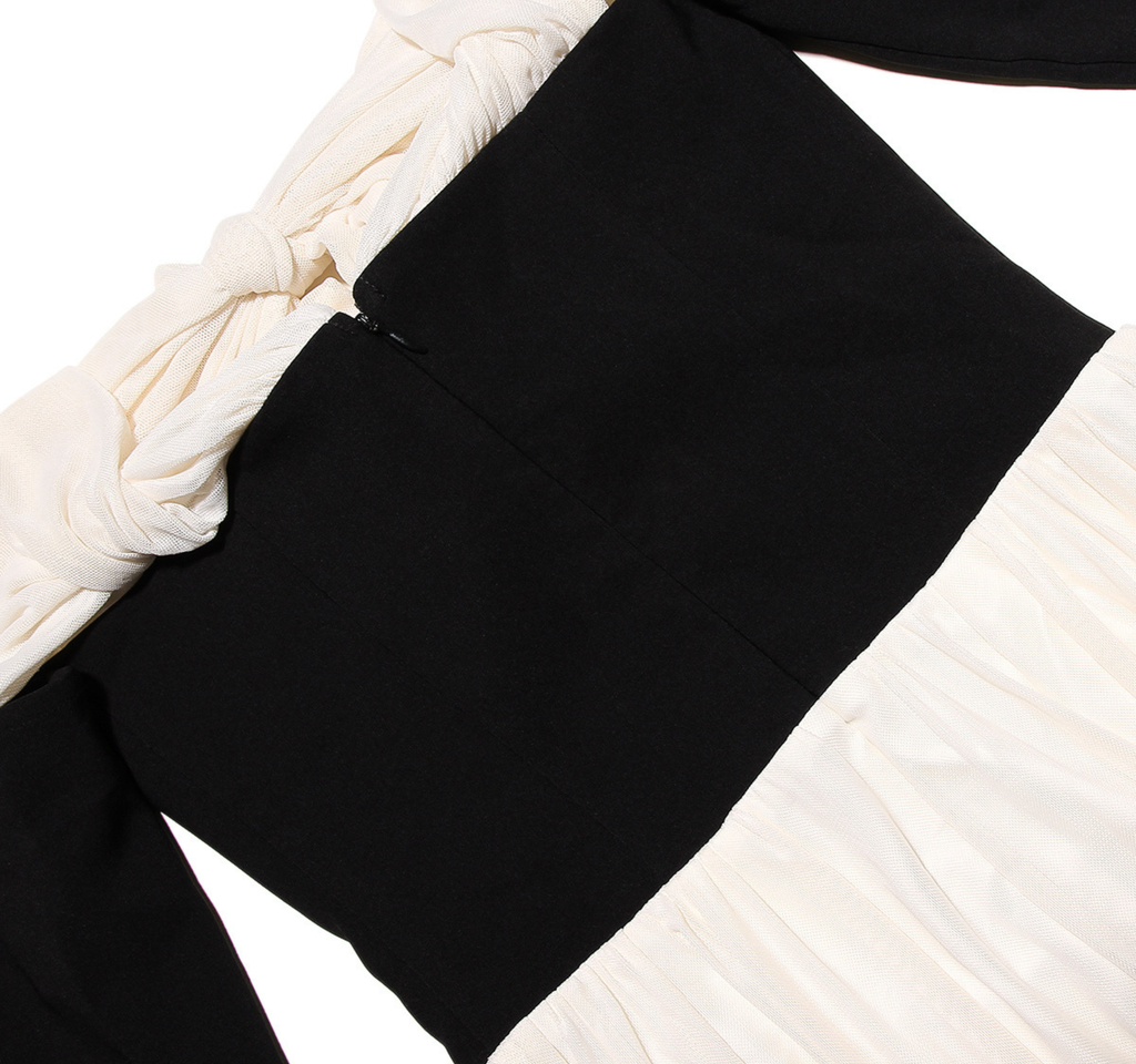 Noir Ballet Flare Contrast Mini Dress