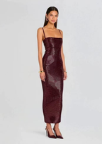 Midnight Garnet Crystal Bandage Maxi Dress