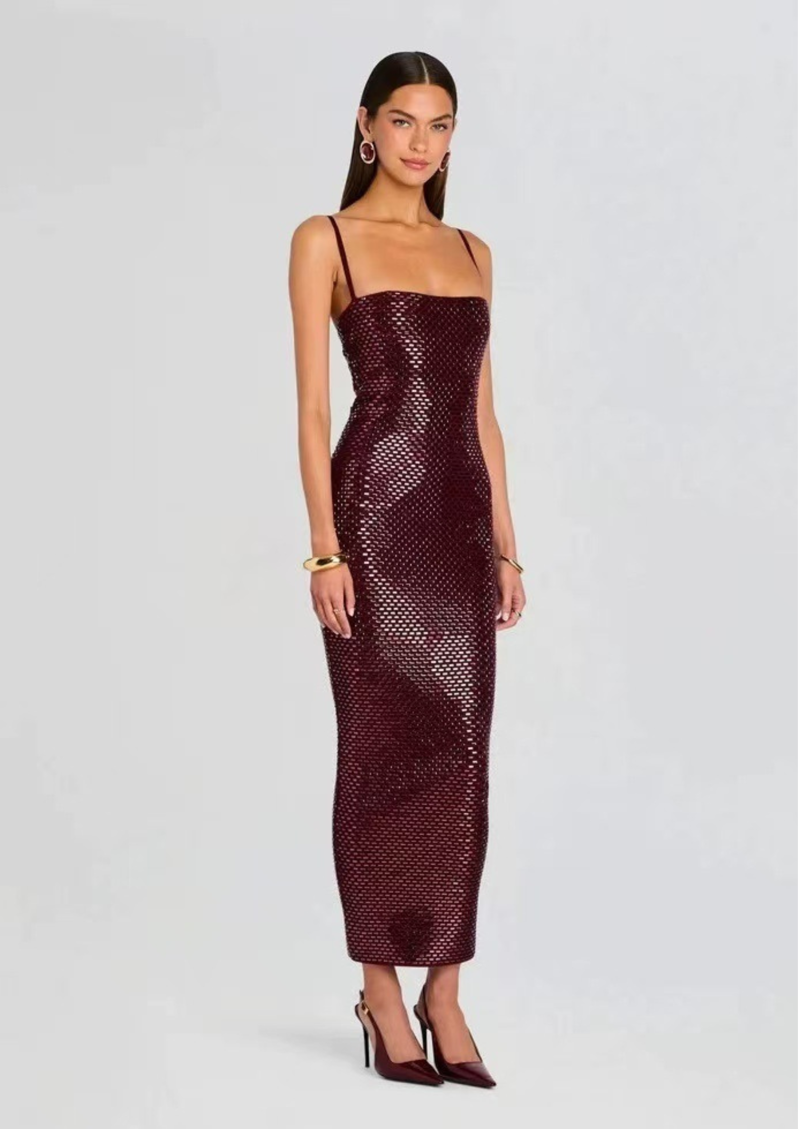Midnight Garnet Crystal Bandage Maxi Dress