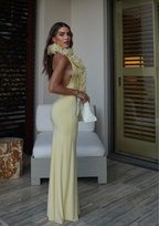 Sunlit Bloom Deep V Backless Maxi Dress