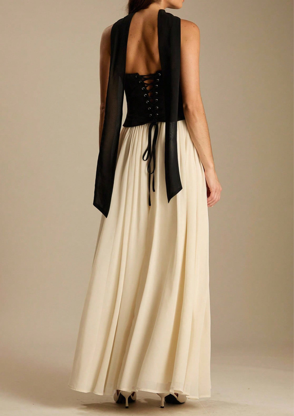 Celeste Contrast Corset Chiffon Maxi Dress