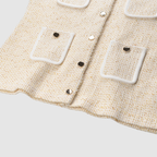 Elegant Golden Pleated Pearl Vest Set