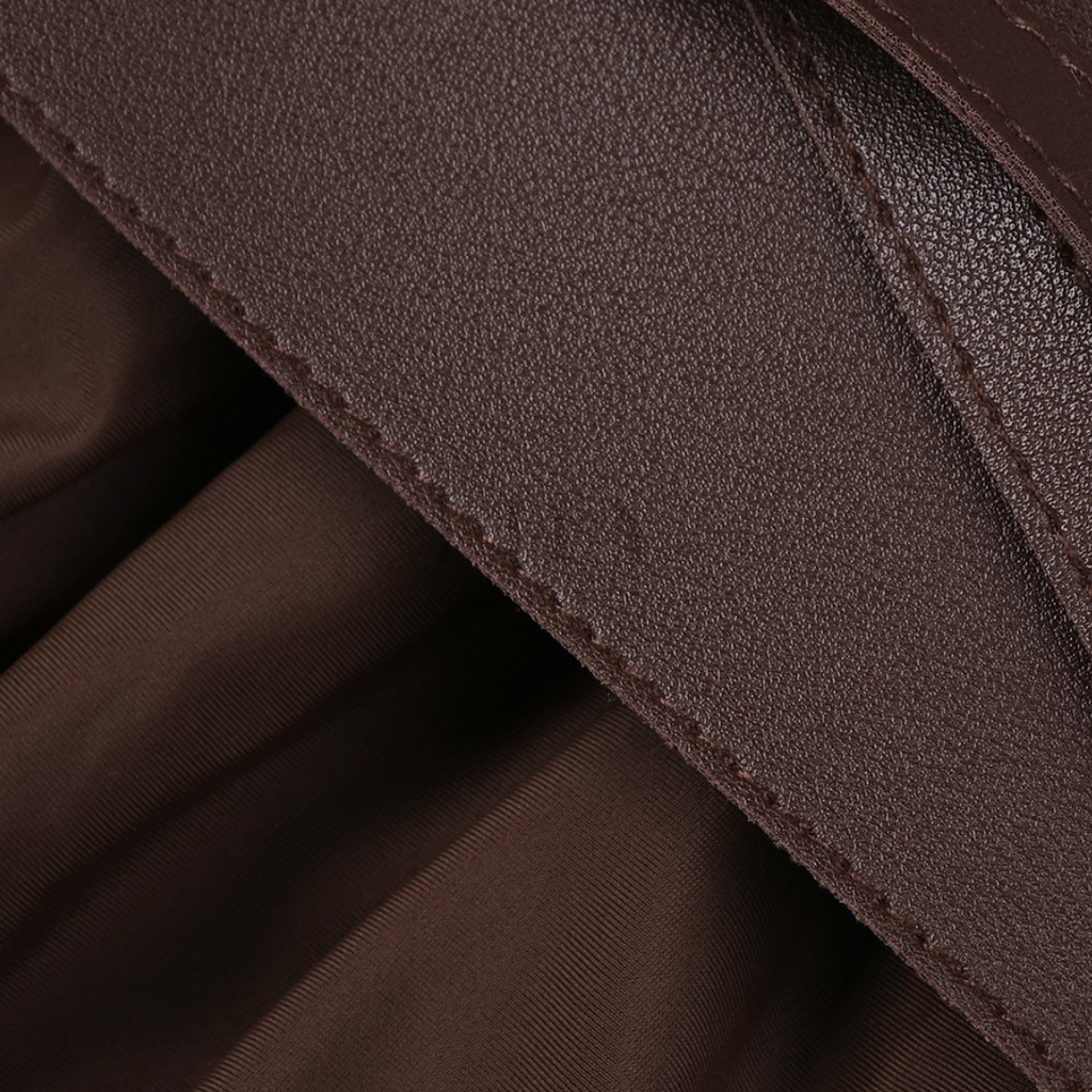 Deep V Neck Cinched Leather Waist Maxi Dress