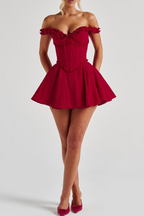 Crimson Romance Ruffle Off Shoulder  Corset Mini Dress
