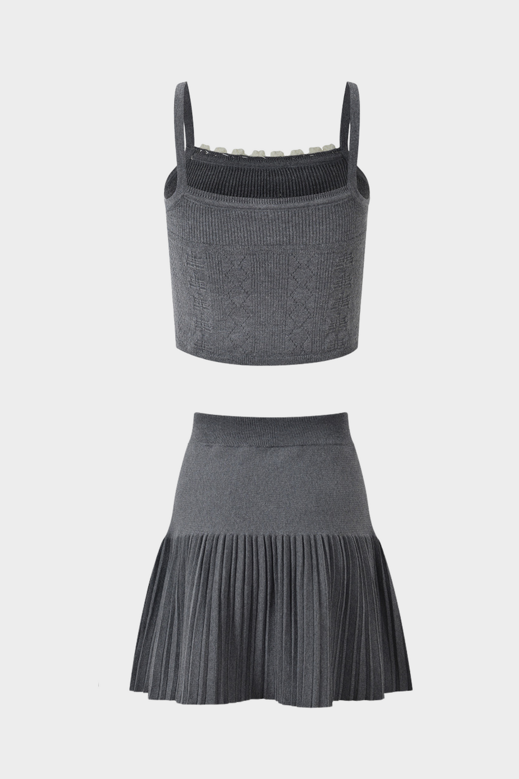 Grey Floral Pearl Knit Camisole Top