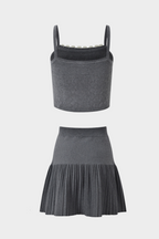 Grey Floral Pearl Knit Camisole Top