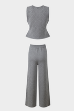 Viscose Knit  Sleeveless Vest LaceUp Wide Leg Set
