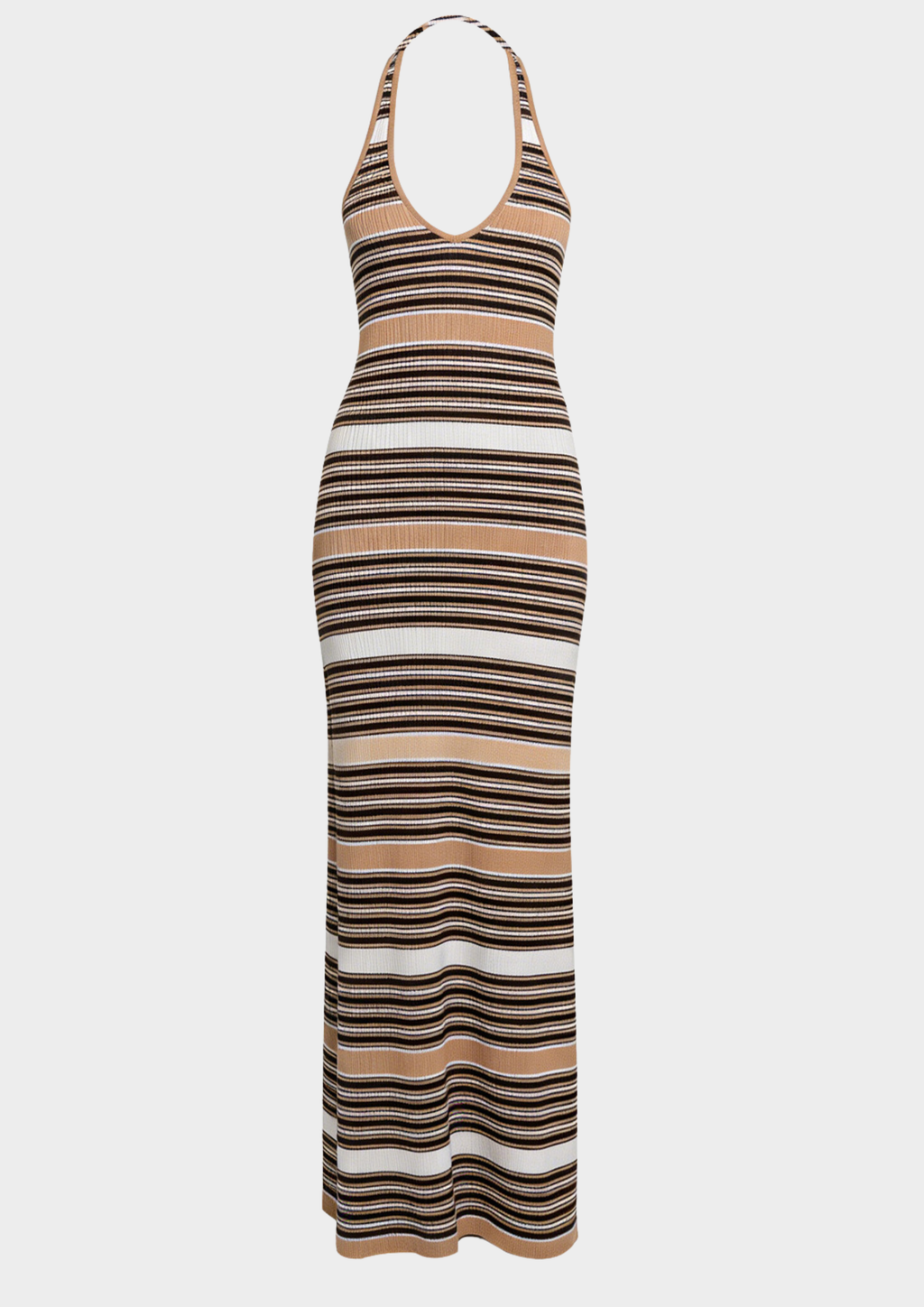 Coastal Stripe Halter Backless Maxi Dress