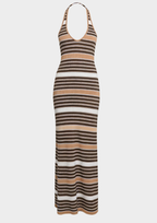 Coastal Stripe Halter Backless Maxi Dress
