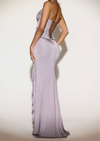 Draped Corset Slit Ruched Laced Back Maxi Dress