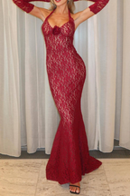 Scarlet Fishtail Elegance Lace Halter Maxi Dress