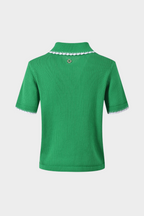 Contrast Lace Trim Viscose  Knit Polo Top