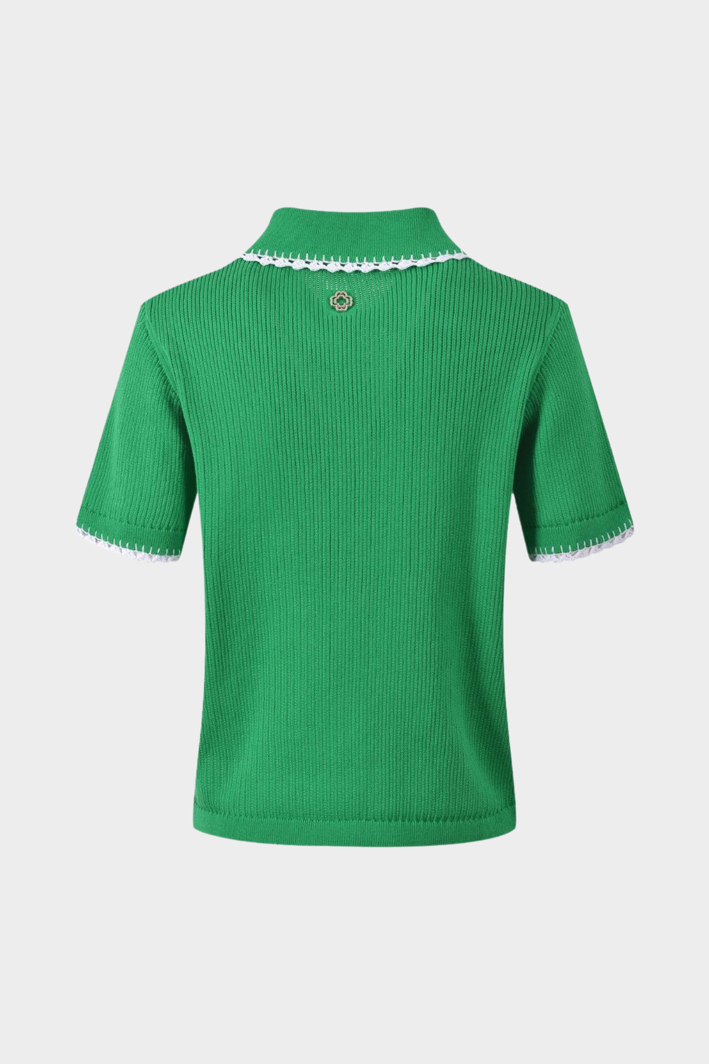 Contrast Lace Trim Viscose  Knit Polo Top