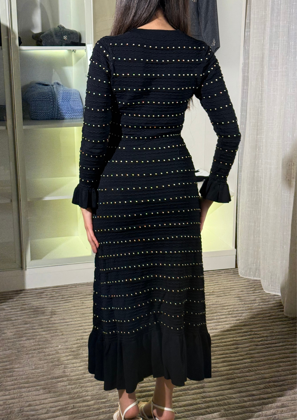 Elegant Pearl V Neck Maxi Dress