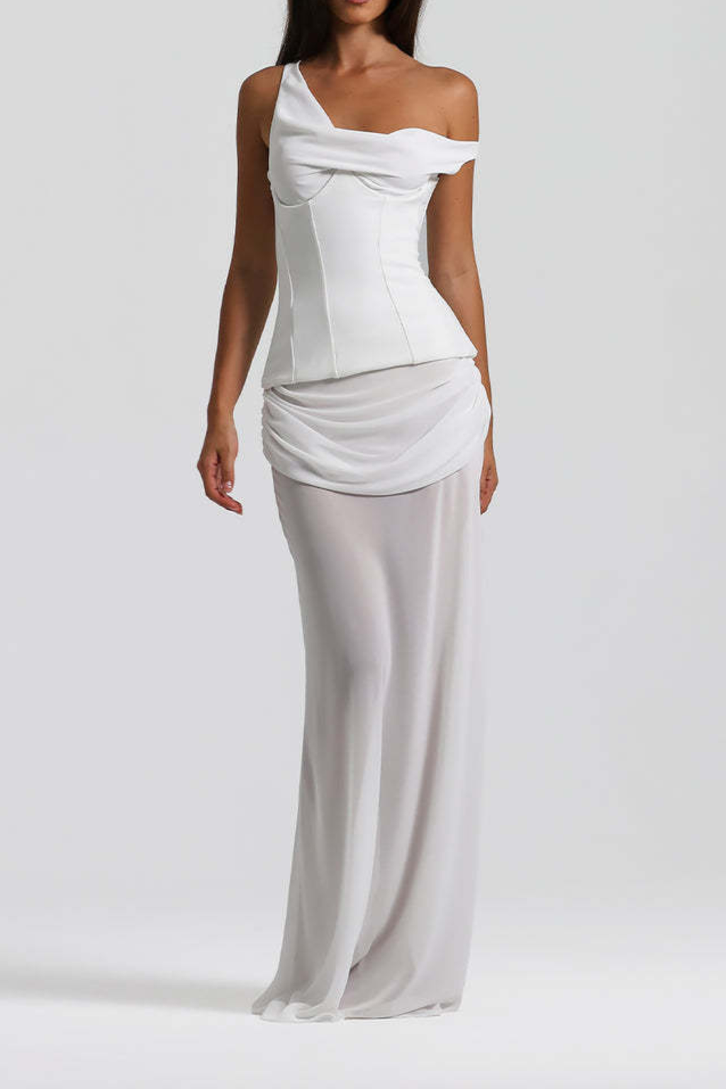 Skyla Sheer Drape Off SHoulder Maxi Dress