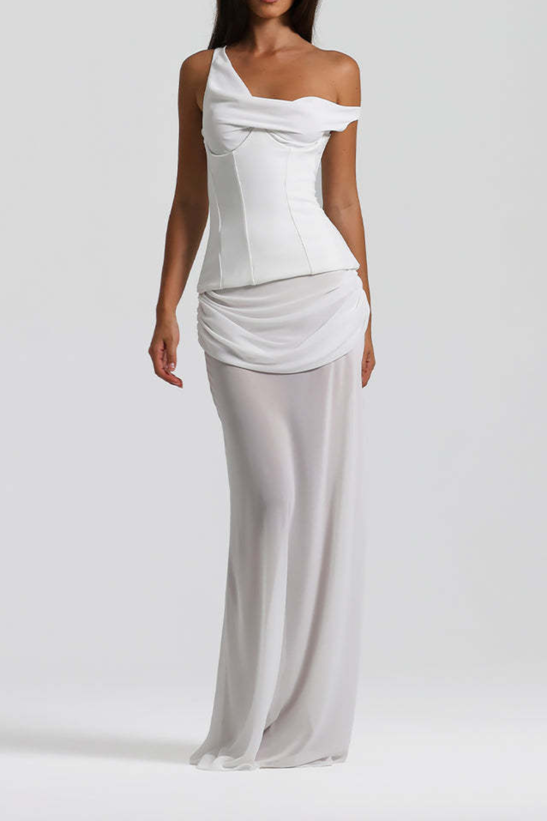 Skyla Sheer Drape Off SHoulder Maxi Dress