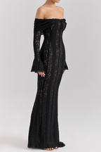 Mermaid Lace Off Shoulder Sheer Floral Maxi Dress