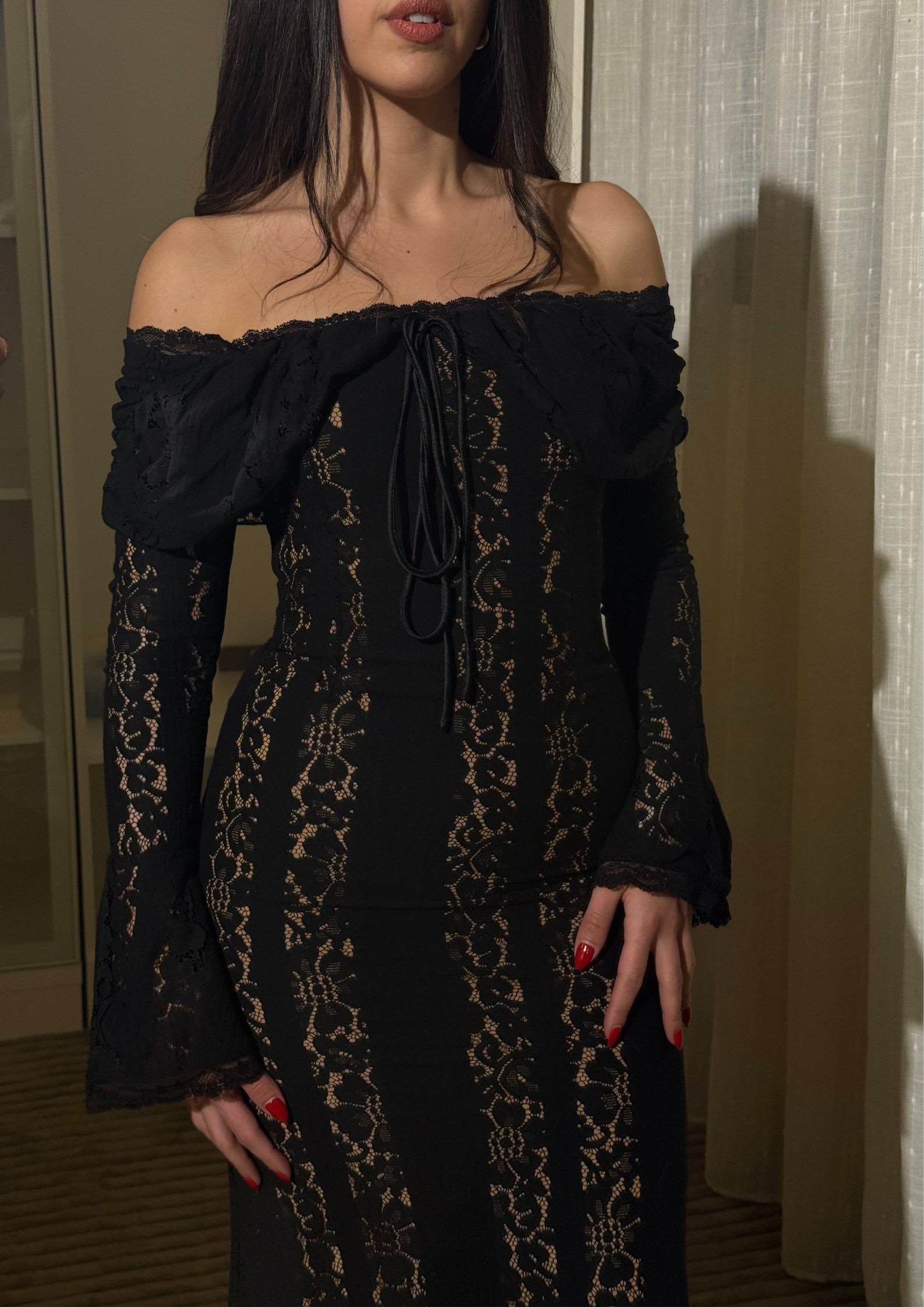 Mermaid Lace Off Shoulder Sheer Floral Maxi Dress