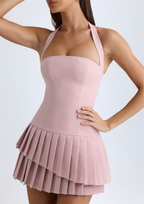 Rosa Pleated Halter Mini Dress
