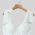 White Floral Bow Mini Dress