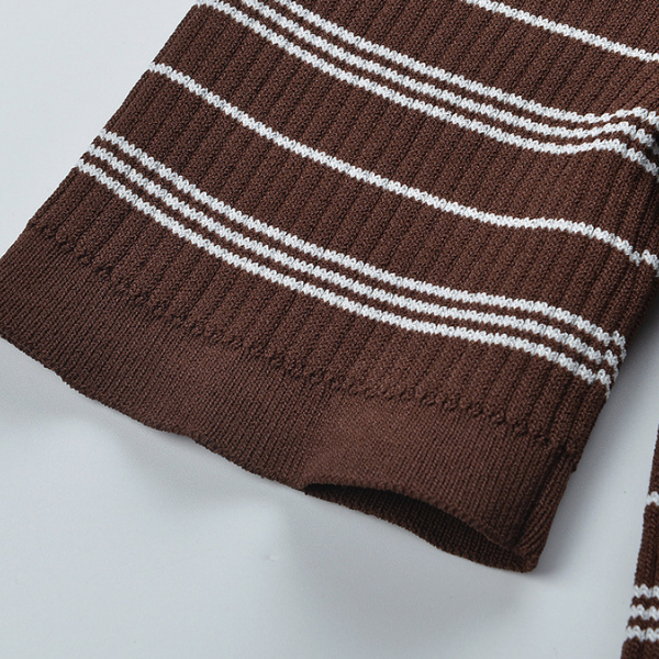 Cocoa Stripe Ribbed Polo Knit Top